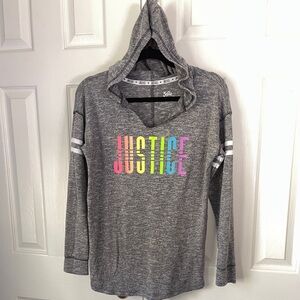 Justice Charcoal Hoodie with Multicolor Logo
